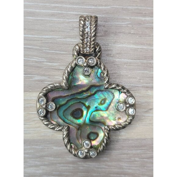 WK Jewelry - WK Sterling Silver 925 Abalone & Mother of Pearl Clover Pendant w CZ Accents 176